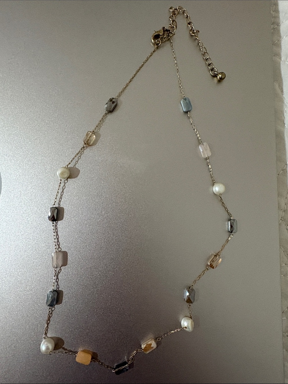 Delicate Multi-Bead Gold Chain Necklace - Neutral Tones